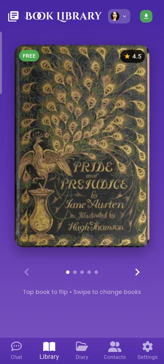 Book library with the cover of Pride and Prejudice